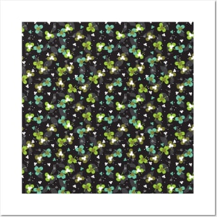 Happy Green Clover Leaves Art Pattern II Posters and Art